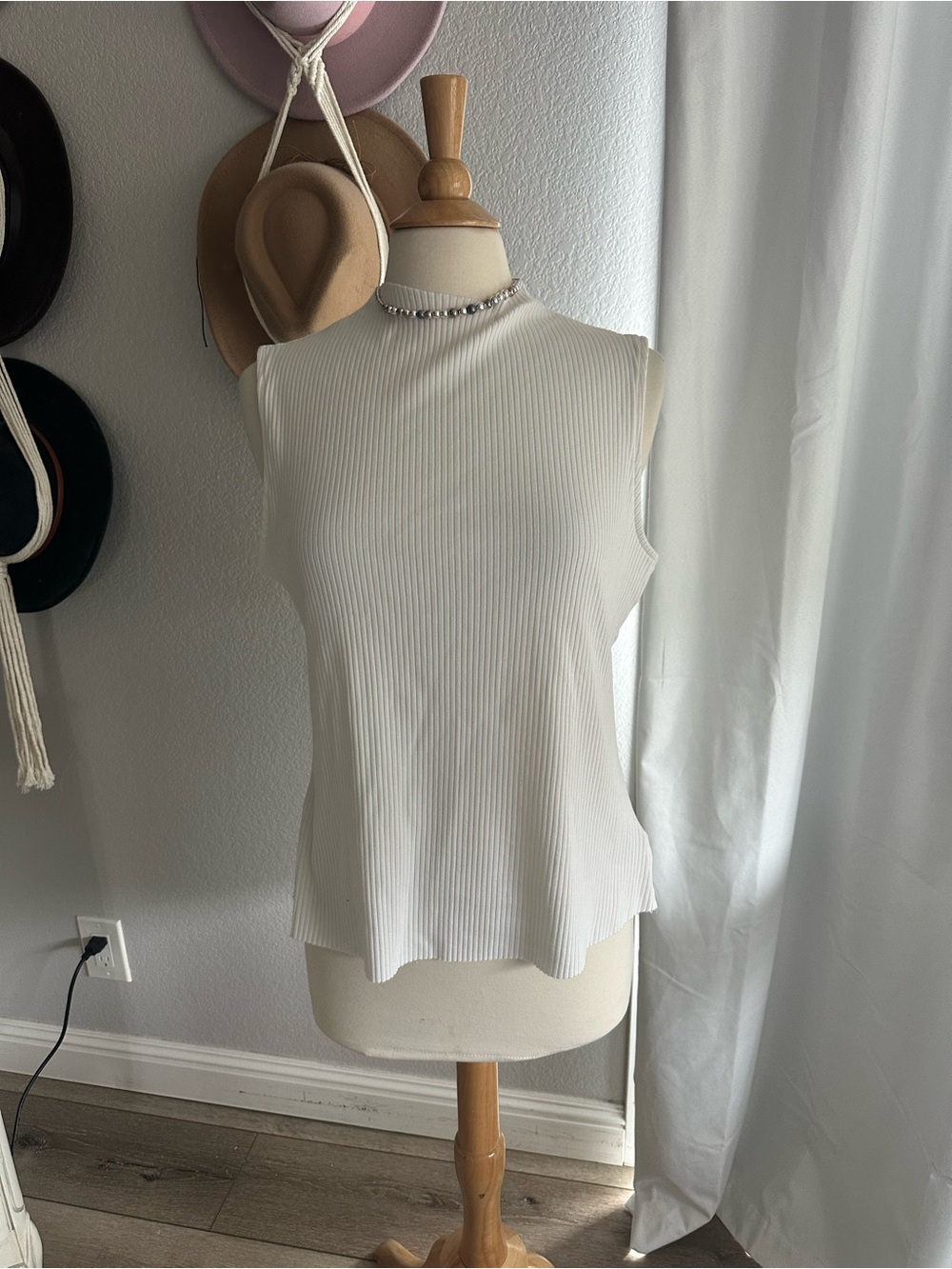 Sleeveless Ribbed Mock Neck Tank Top - Ivory from Anthropologie